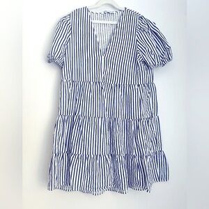 Zara Navy and White Striped Mini Dress